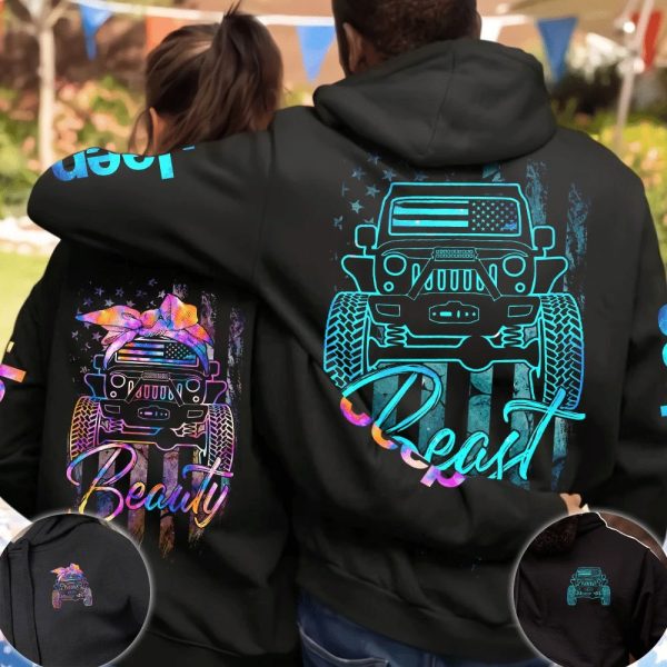 Matching Jeep Couple All Over Print Hoodie Beauty Beast