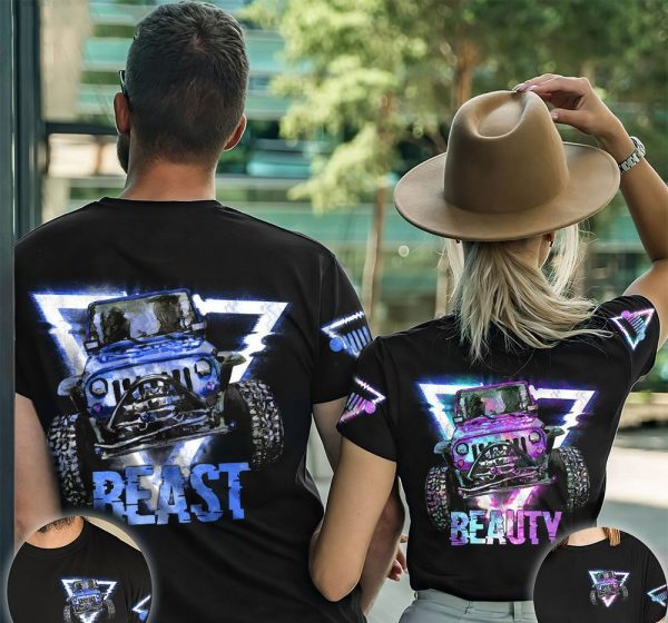 Matching Jeep Couple 3D T-shirt Beauty & Beast Triangle Light