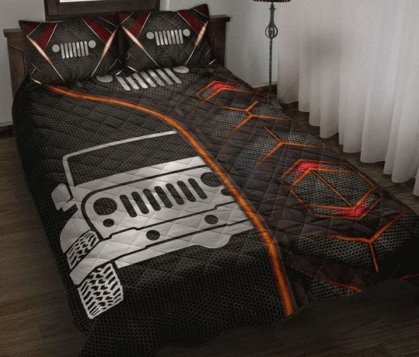 Cool Jeep Quilt Set Steel Black And Red