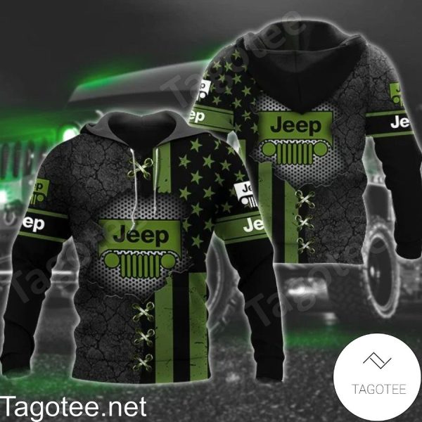 Jeep Black Broken Wall And Green American Flag Hoodie 2025