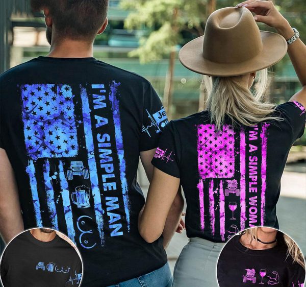 Jeep Couple 3D T-shirt I'm A Simple Woman I'm A Simple Man