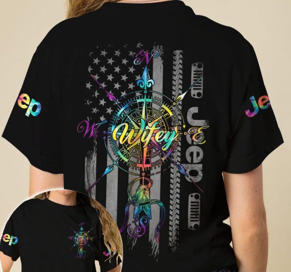 Jeep Couple 3D T-shirt Jeep Hubby Jeep Wifey Compass - Image 2