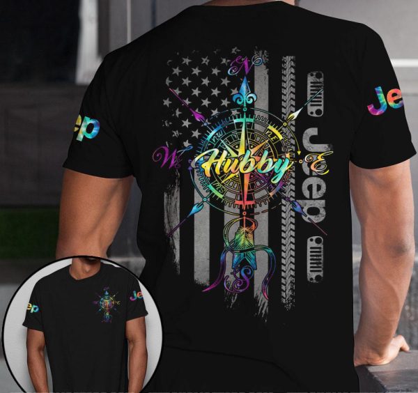 Jeep Couple 3D T-shirt Jeep Hubby Jeep Wifey Compass - Image 3