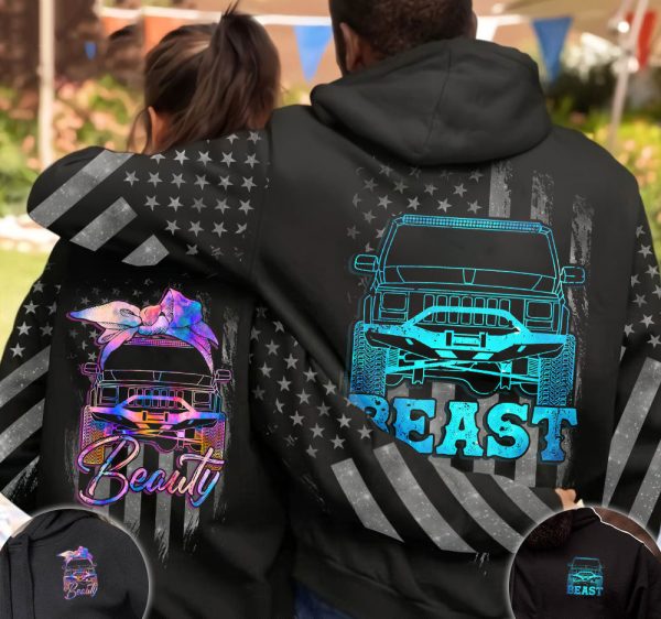 Jeep Couple All Over Hoodie Beast Beauty