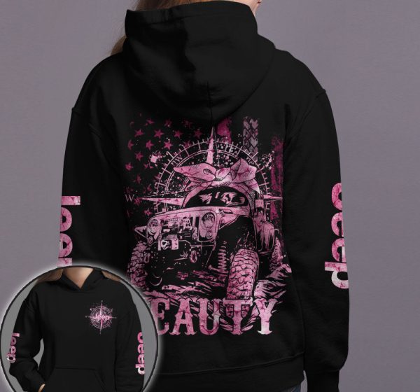 Jeep Couple All Over Hoodie Beast Beauty Compass - Image 2