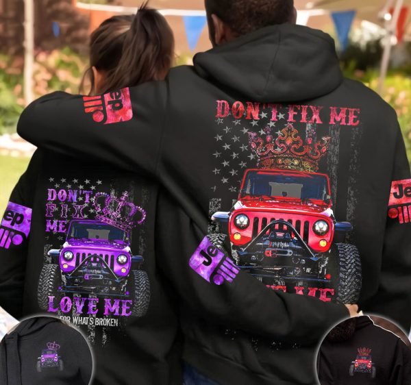 Jeep Couple All Over Hoodie Don't Fix Me Love Me