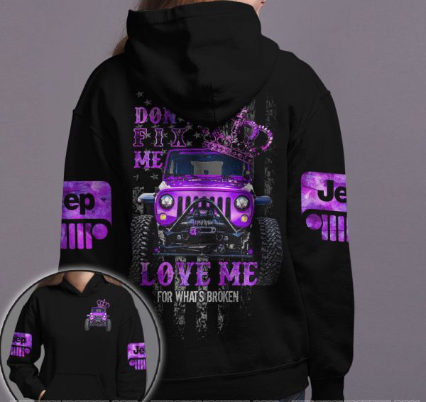 Jeep Couple All Over Hoodie Don't Fix Me Love Me - Image 3