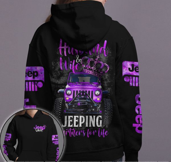 Jeep Couple All Over Hoodie Husband And Wife Partners For Life - Image 2