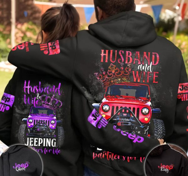 Jeep Couple All Over Hoodie Husband And Wife Partners For Life