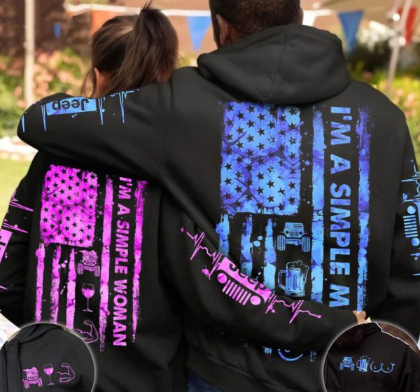 Jeep Couple 3D All Over Hoodie I'm A Simple Woman I'm A Simple Man