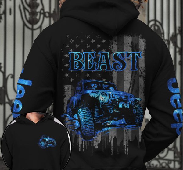 Jeep Couple All Over Hoodie Jeep Beauty Jeep Beast American Flag - Image 3