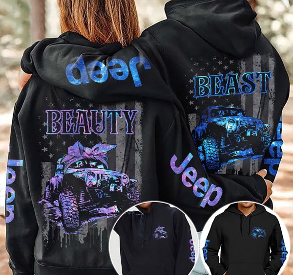 Jeep Couple All Over Hoodie Jeep Beauty Jeep Beast American Flag