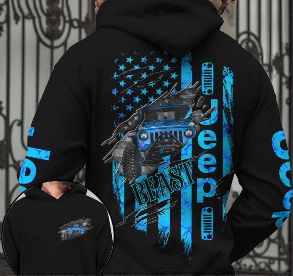 Jeep Couple All Over Hoodie Jeep Beauty Jeep Beast Red Blue - Image 3