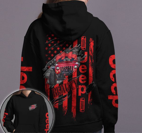 Jeep Couple All Over Hoodie Jeep Beauty Jeep Beast Red Blue - Image 2