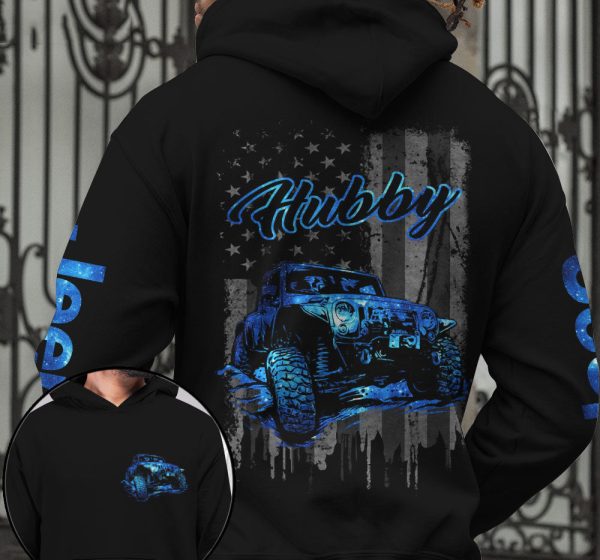 Jeep Couple All Over Hoodie Jeep Hubby Jeep Wifey American Flag - Image 3