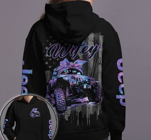 Jeep Couple All Over Hoodie Jeep Hubby Jeep Wifey American Flag - Image 2
