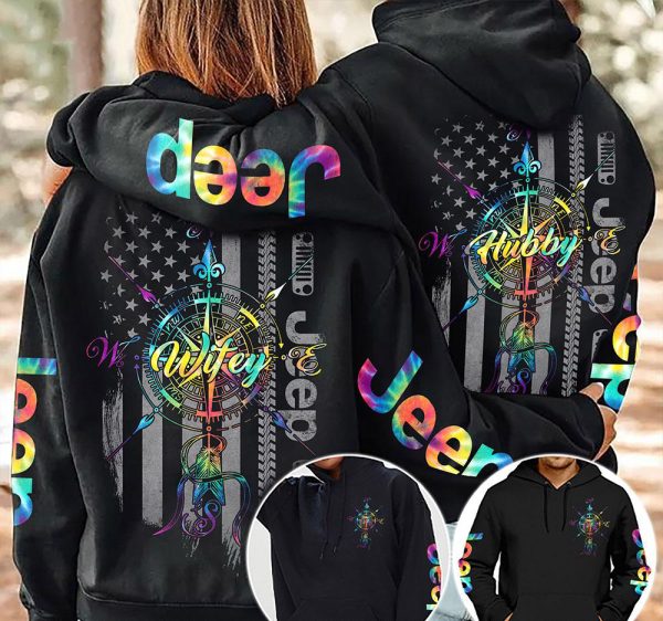 Jeep Couple 3D All Over Hoodie Jeep Hubby Jeep Wifey Compass