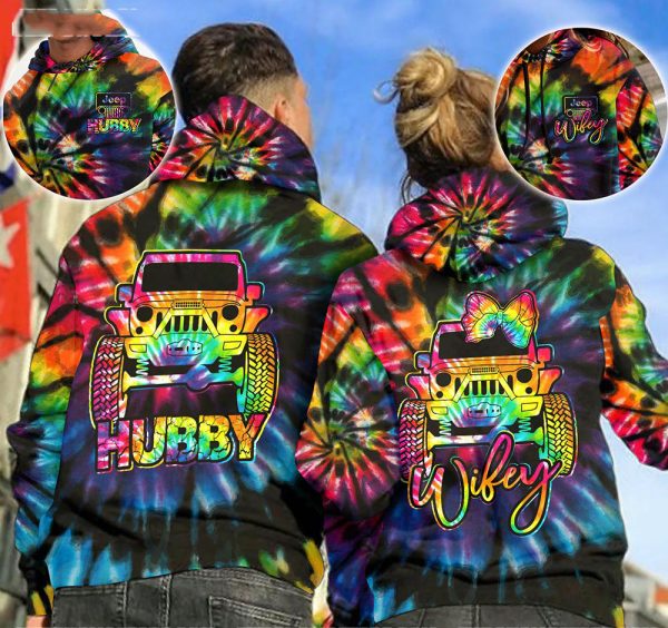 Jeep Couple 3D All Over Hoodie Jeep Hubby Jeep Wifey Tie Dye
