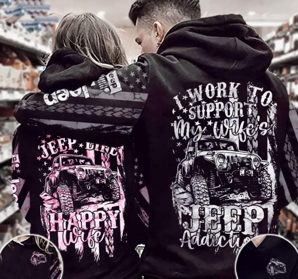Jeep Couple 3D All Over Hoodie Jeep Life Happy Wife I Support My Wife's Jeep Addiction