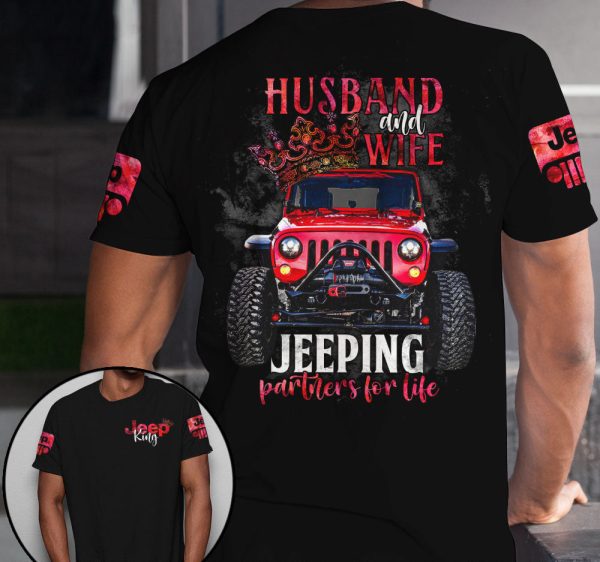 Jeep Couple All Over Hoodie Husband And Wife Partners For Life - Image 3