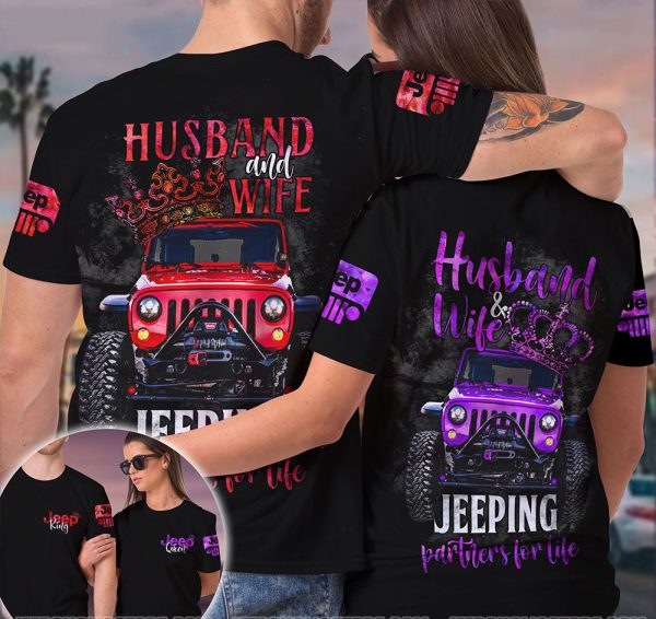 Jeep Couple All Over Hoodie Husband And Wife Partners For Life