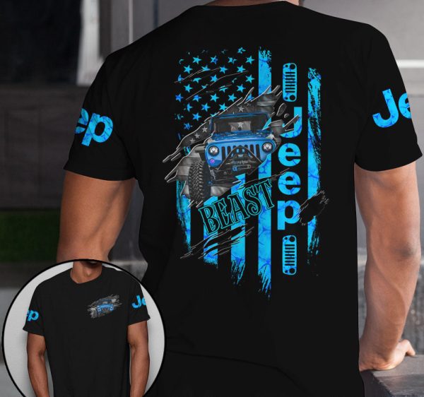 Jeep Couple All Over T-Shirts Jeep Beauty Jeep Beast Red Blue - Image 2