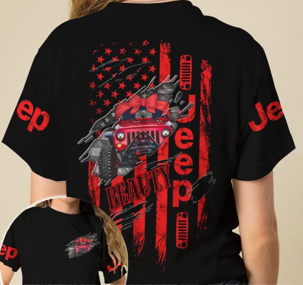 Jeep Couple All Over T-Shirts Jeep Beauty Jeep Beast Red Blue - Image 3