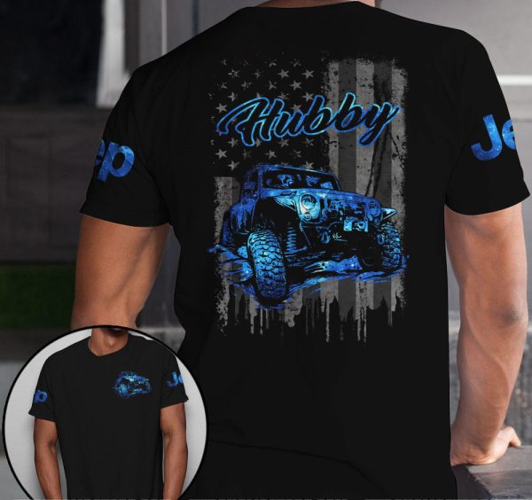 Jeep Couple All Over T-Shirts Jeep Hubby Jeep Wifey Hologram - Image 3