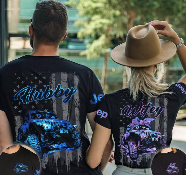 Jeep Couple All Over T-Shirts Jeep Hubby Jeep Wifey Hologram