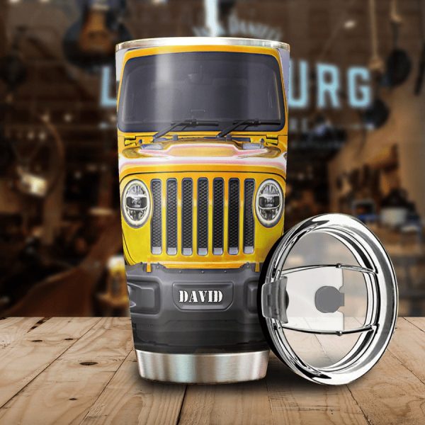 Custom Name Jeep Steel Stainless Tumbler Yellow - Image 3