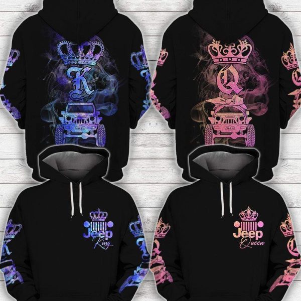 Jeep King Queen Couple Hoodie 3D - Image 2