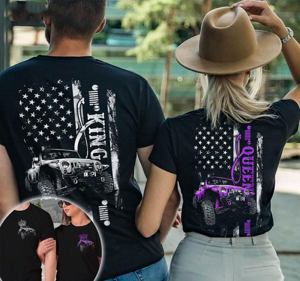 Matching Jeep Couple All Over Printed Shirt King Queen