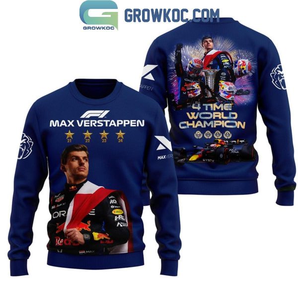 Max Verstappen 4 Time World Champions With Red Bull Racing Hoodie T-Shirt - Image 3