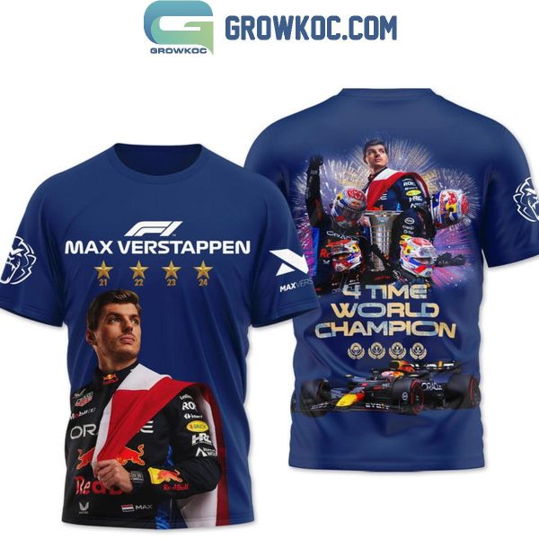 Max Verstappen 4 Time World Champions With Red Bull Racing Hoodie T-Shirt - Image 4