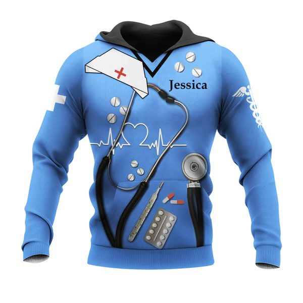 Personalized 3D All Over Printed Nurse Hoodie Blue