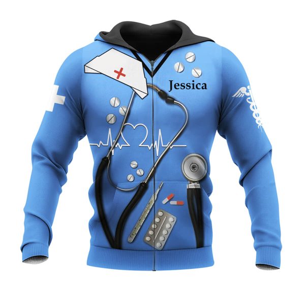 Personalized 3D All Over Printed Nurse Hoodie Blue - Image 3