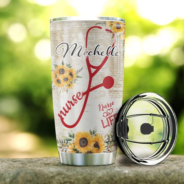 Personalized Nurse Tumbler Nurse Life Night Shift Nurse Keeping 'em Alive Sunflower - Image 3
