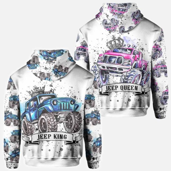Personalized Jeep Couple 3D All Over Hoodie Jeep King Queen - Image 3