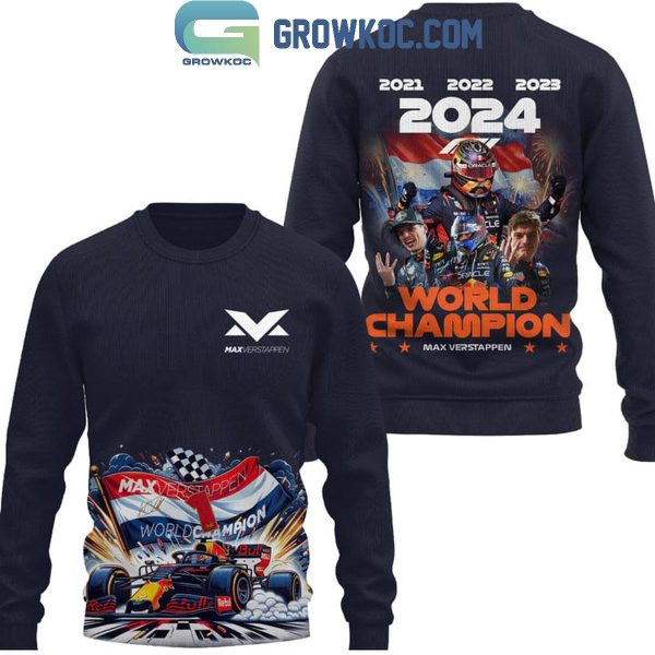 Red Bull Racing F1 Team Max Verstappen World Champs 2024 Hoodie T-Shirt - Image 3