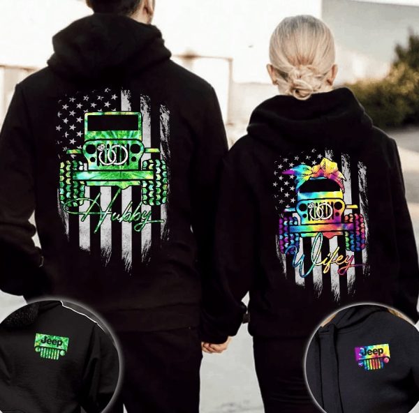 Jeep Couple 3D All Over Hoodie Hubby Wifey American Flag