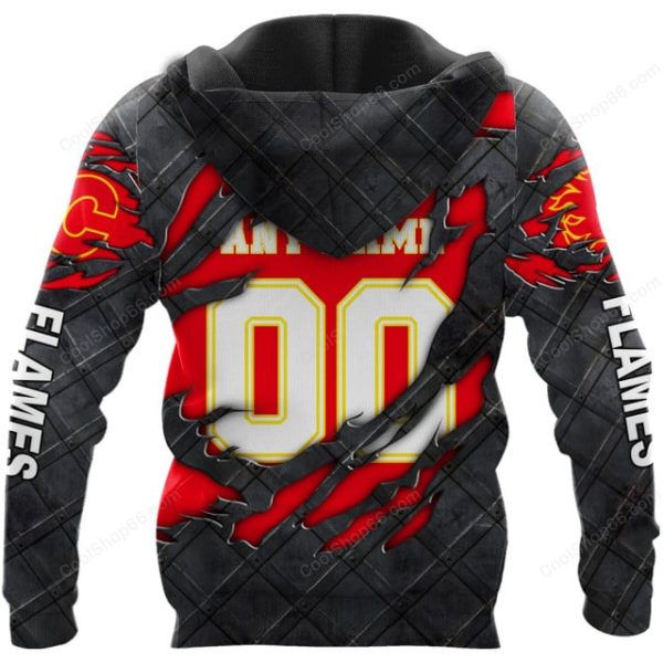 Calgary Flames Black Metal Design Shirt Hoodie 2025 - Image 3
