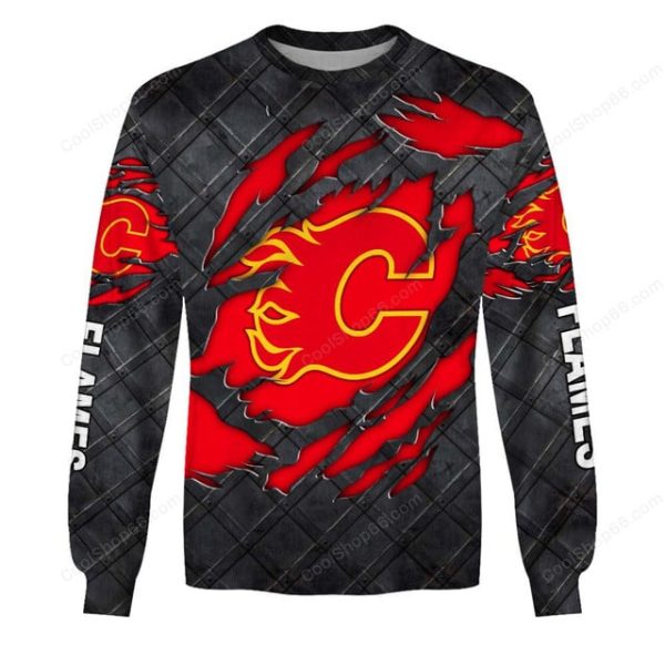 Calgary Flames Black Metal Design Shirt Hoodie 2025 - Image 4