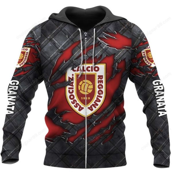 AC Reggiana 1919 Black Metal Design Shirt Hoodie - Image 2