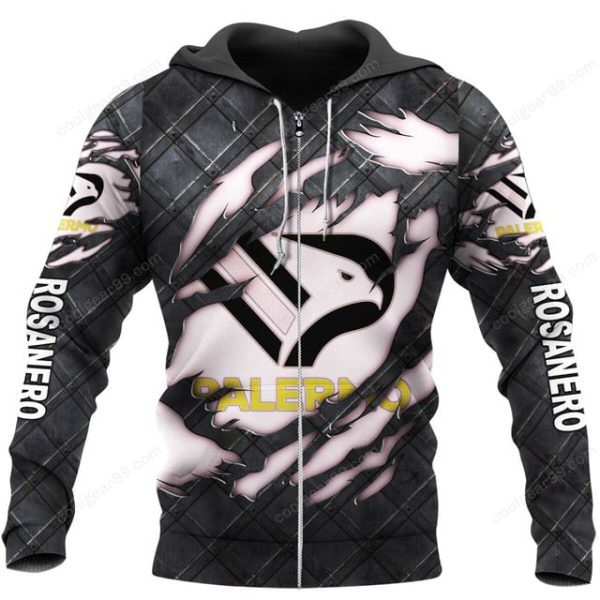 Palermo FC Black Metal Design Shirt Hoodie - Image 2
