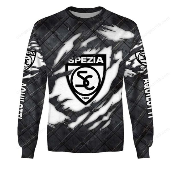 Spezia Calcio Black Metal Design Shirt Hoodie - Image 4