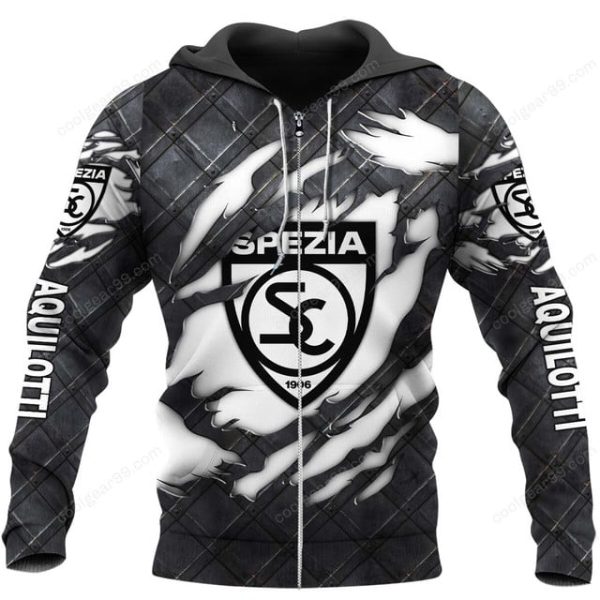 Spezia Calcio Black Metal Design Shirt Hoodie - Image 2