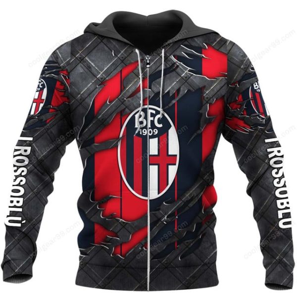 Bologna Fc 1909 Serie A Black Metal Design Shirt Hoodie - Image 2