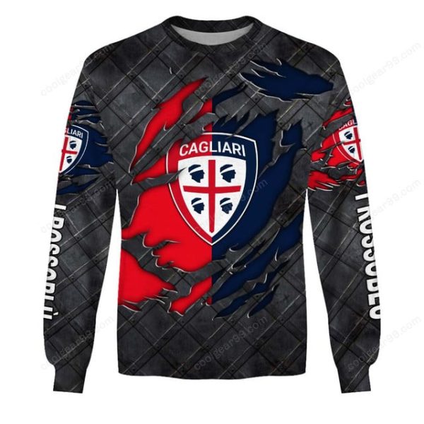 Cagliari Calcio Serie A Black Metal Design Shirt Hoodie - Image 4