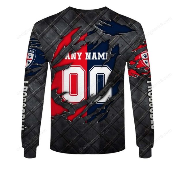 Cagliari Calcio Serie A Black Metal Design Shirt Hoodie - Image 5