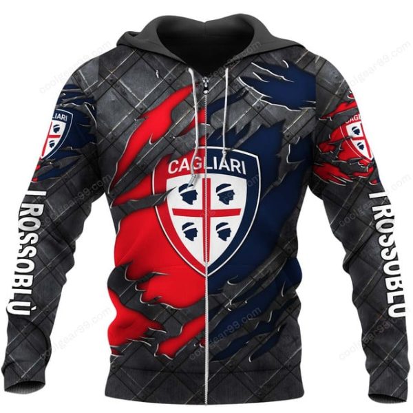 Cagliari Calcio Serie A Black Metal Design Shirt Hoodie - Image 2
